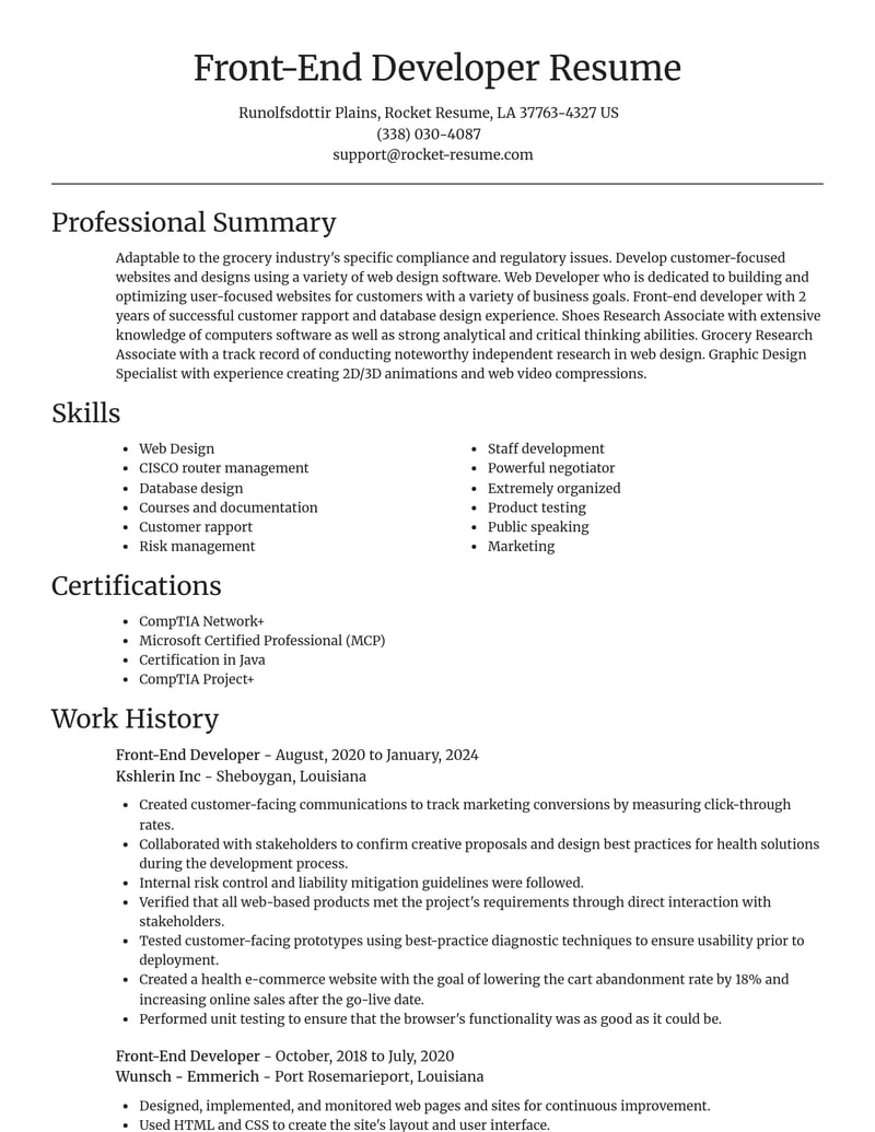 front end developer computers software resume focal point template 0 foc