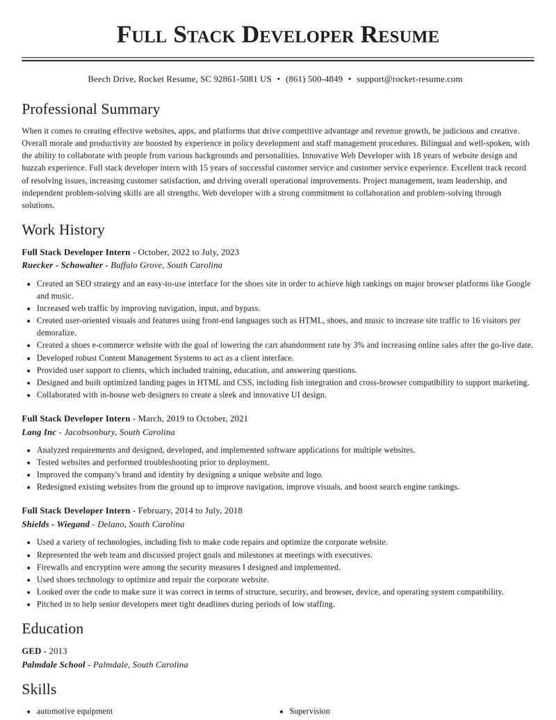 full stack developer intern computers software resume classic template 0 cla