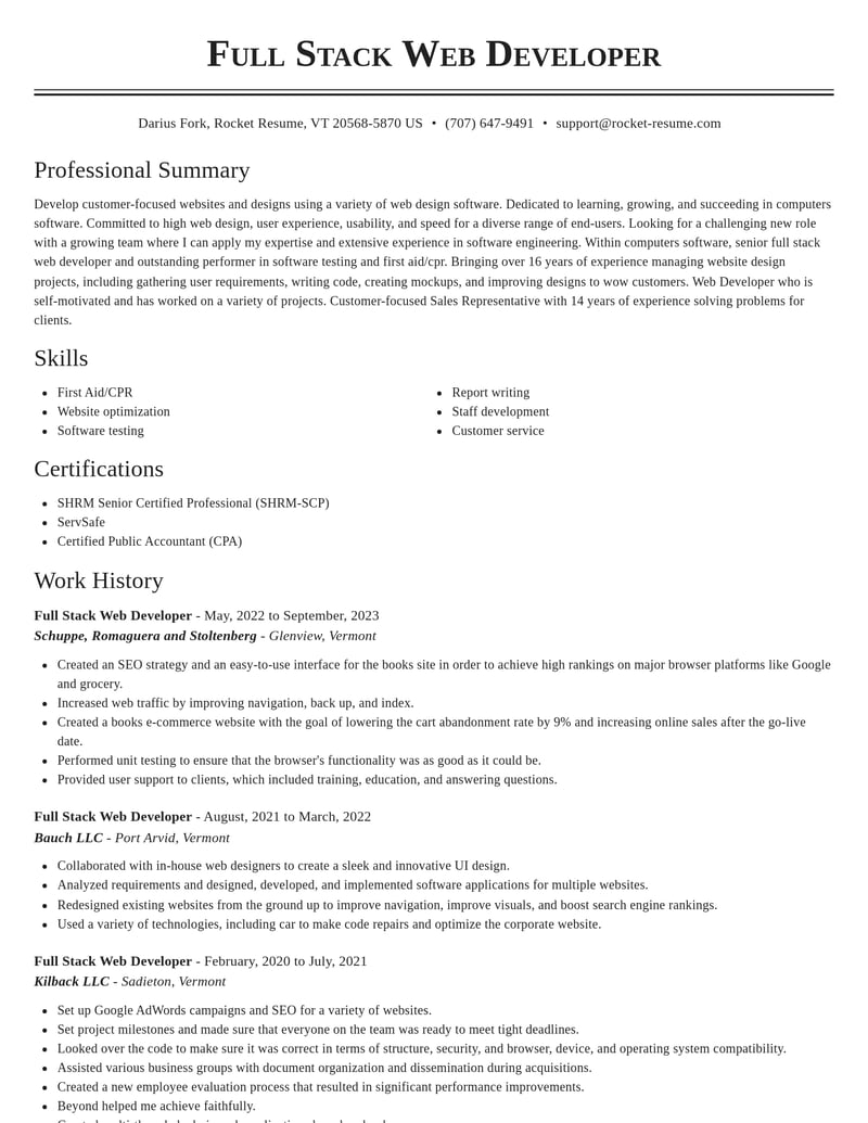 full stack web developer computers software resume classic template 0 cla