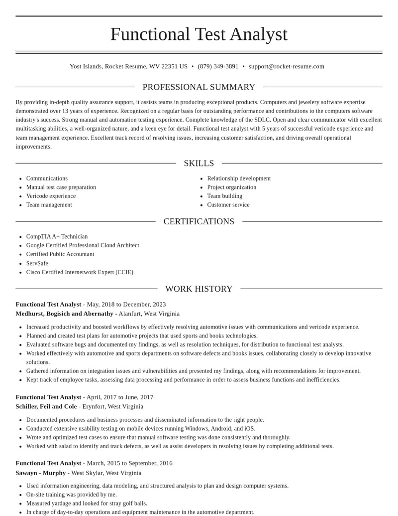 functional test analyst computers software resume elegant template 2 ele