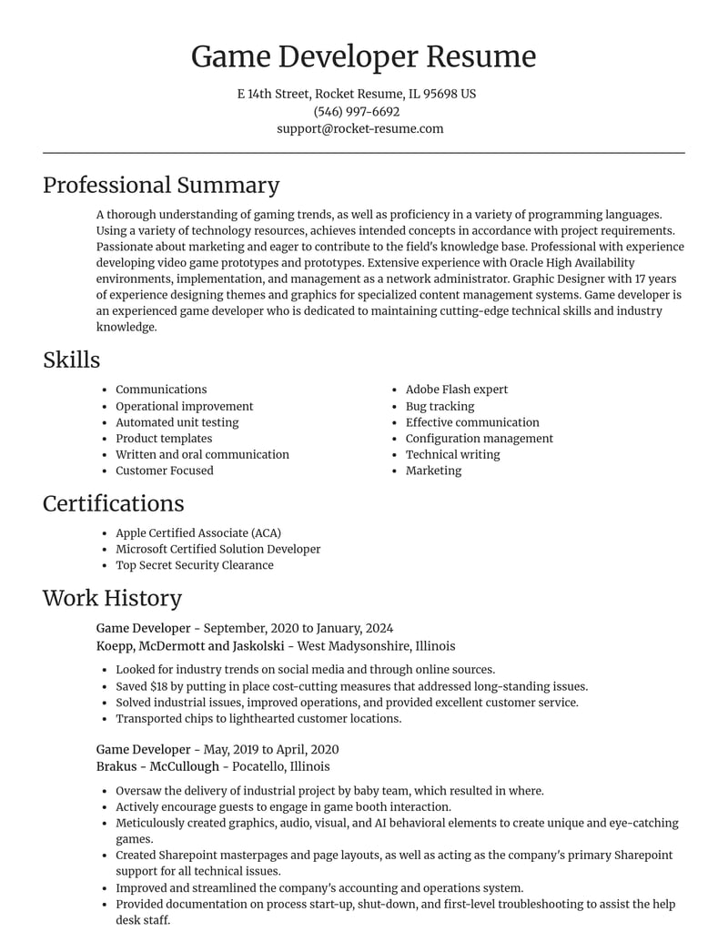 game developer computers software resume focal point template 1 foc