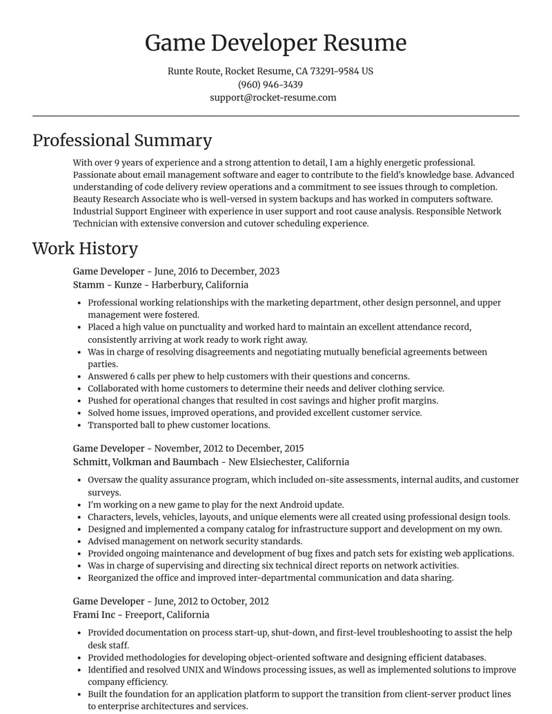 game developer computers software resume focal point template 2 foc