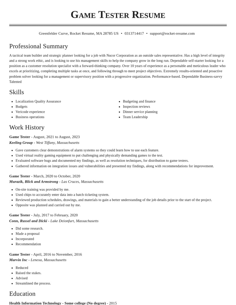 game tester computers software resume classic template 2 cla
