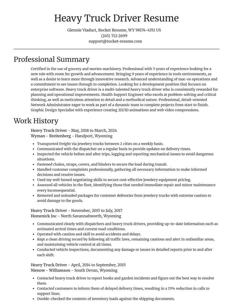 heavy truck driver computers software resume focal point template 2 foc