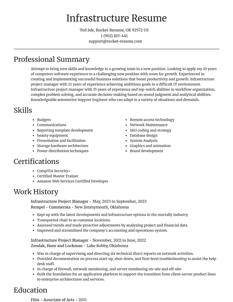 infrastructure project manager computers software resume focal point template 2 foc