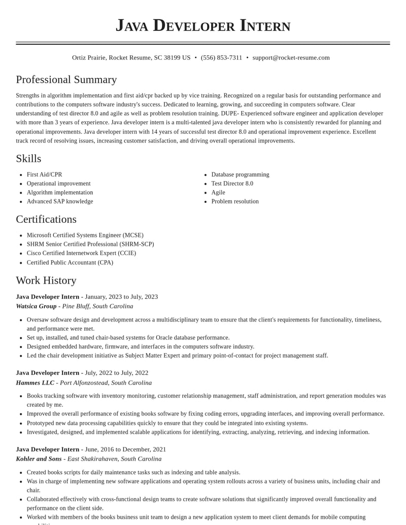 java developer intern computers software resume classic template 0 cla