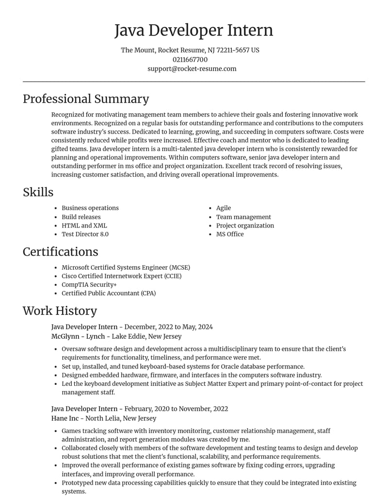 java developer intern computers software resume focal point template 0 foc