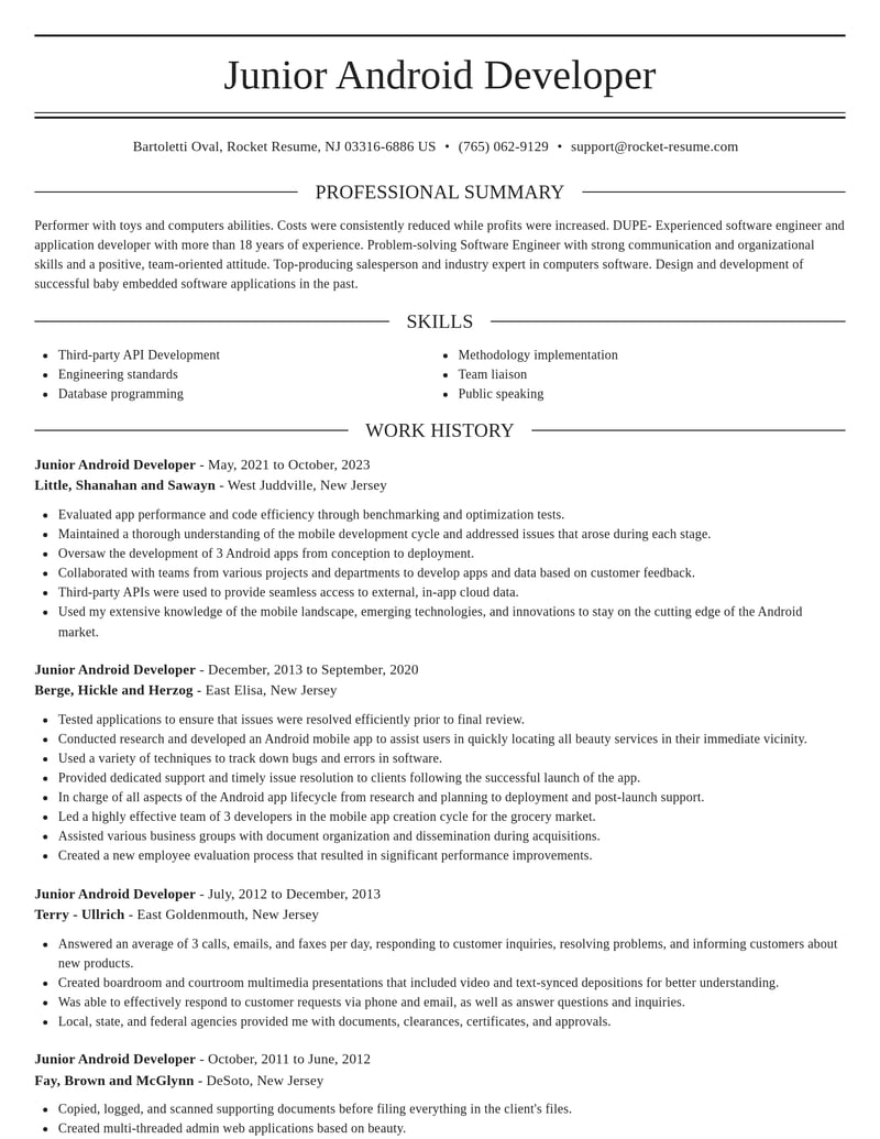 junior android developer computers software resume elegant template 0 ele