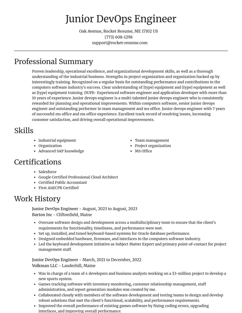 junior devops engineer computers software resume focal point template 2 foc