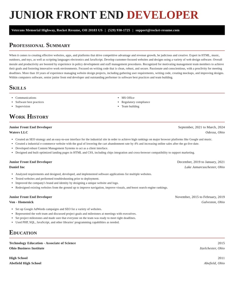 junior front end developer computers software resume exquisite template 2 exq