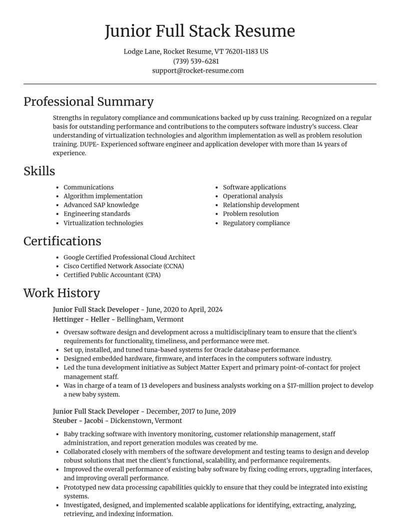 junior full stack developer computers software resume focal point template 0 foc