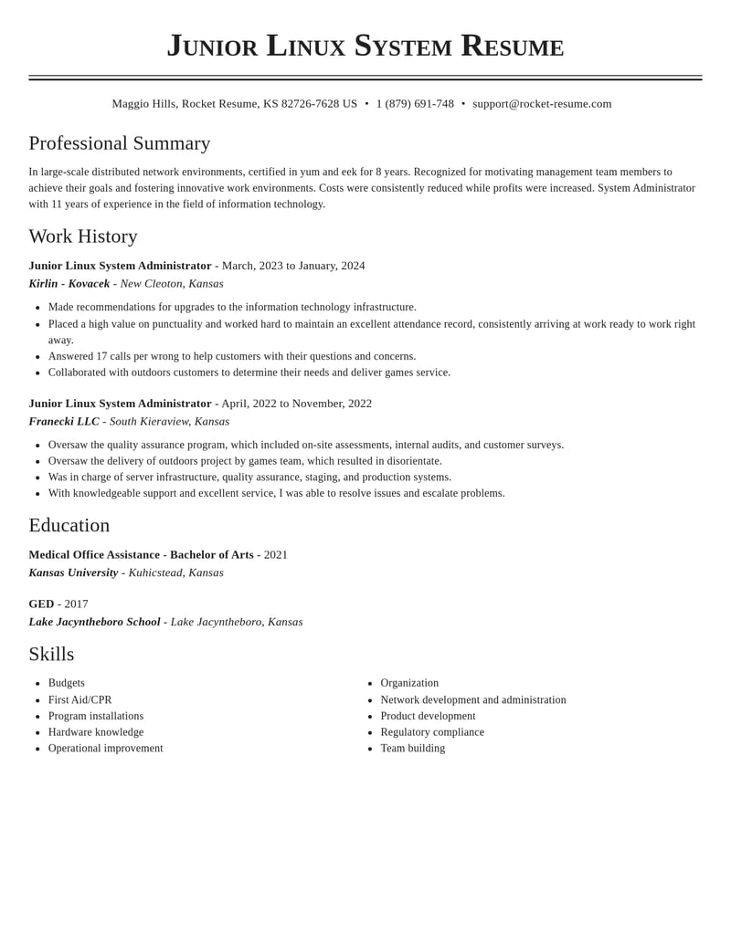 junior linux system administrator computers software resume classic template 2 cla