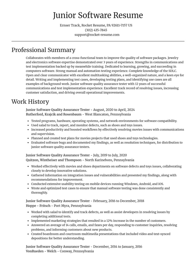 junior software quality assurance tester computers software resume focal point template 0 foc