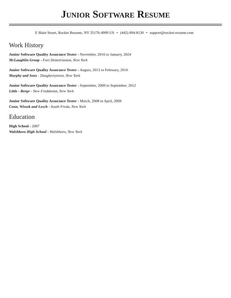 junior software quality assurance tester computers software resume classic template 2 cla