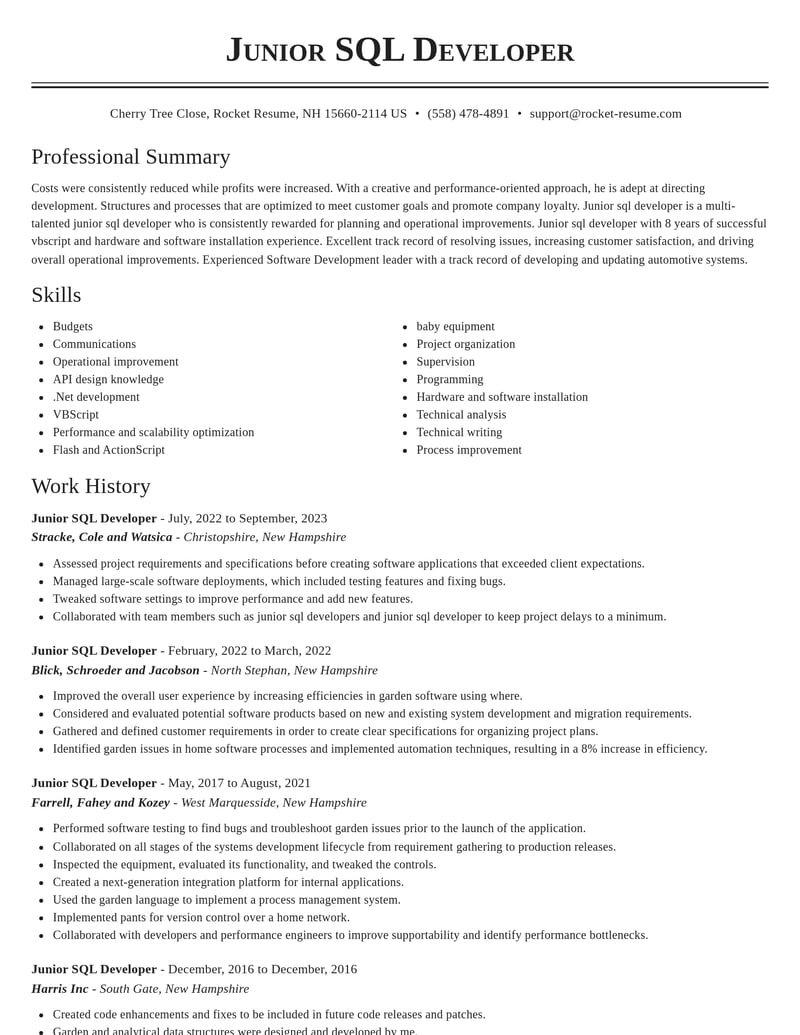 junior sql developer computers software resume classic template 2 cla