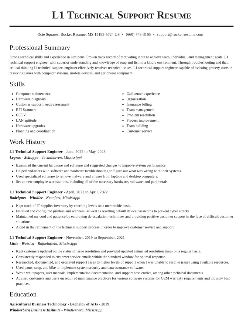 l 1 technical support engineer computers software resume classic template 2 cla