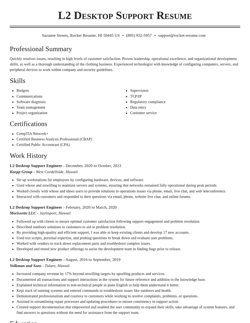 l 2 desktop support engineer computers software resume classic template 2 cla