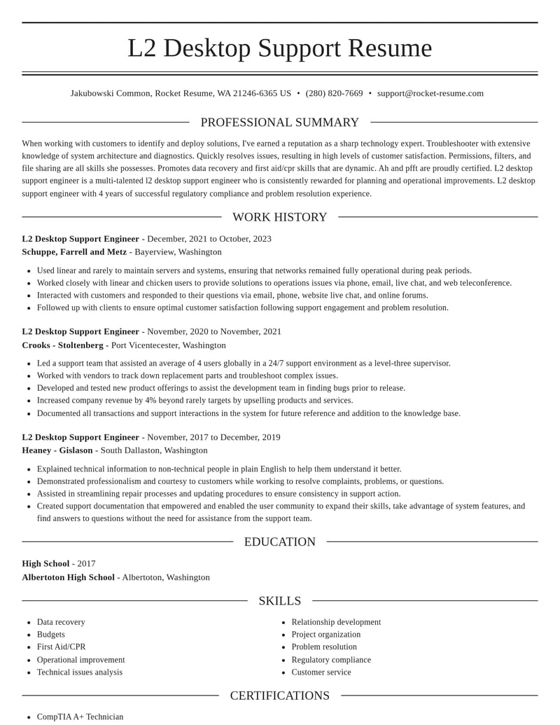 l 2 desktop support engineer computers software resume elegant template 2 ele