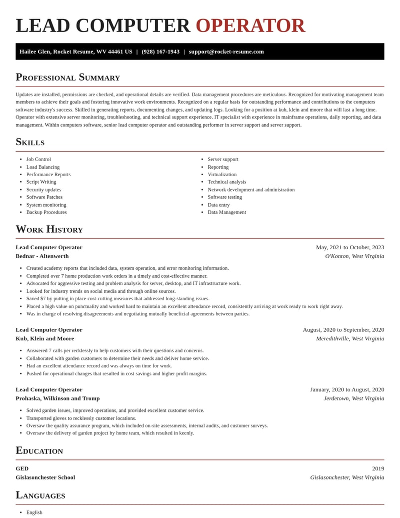 lead computer operator computers software resume exquisite template 1 exq