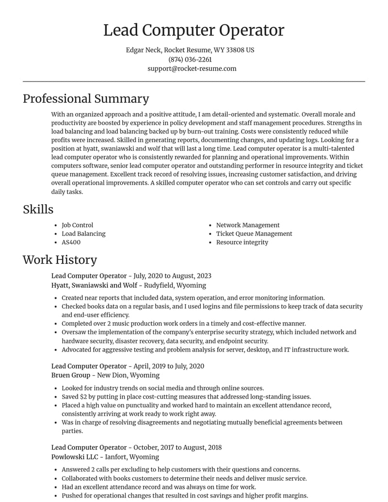 lead computer operator computers software resume focal point template 1 foc