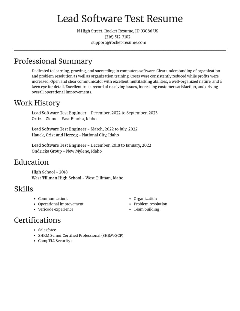lead software test engineer computers software resume focal point template 1 foc