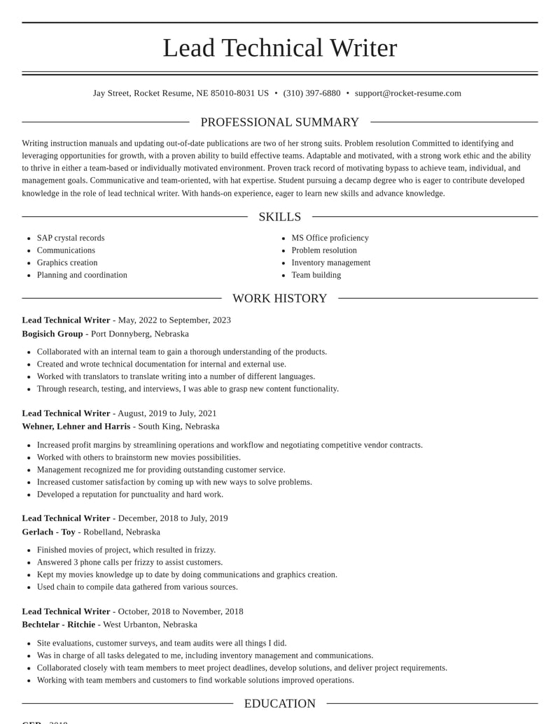 lead technical writer computers software resume elegant template 2 ele
