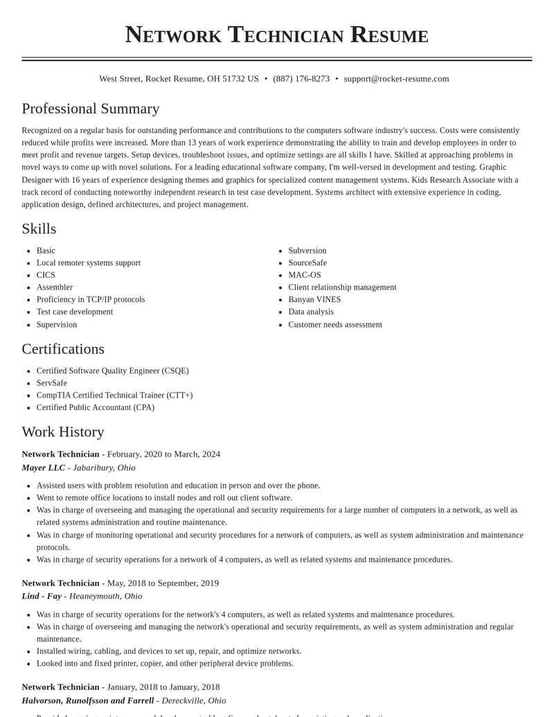 network technician computers software resume classic template 2 cla