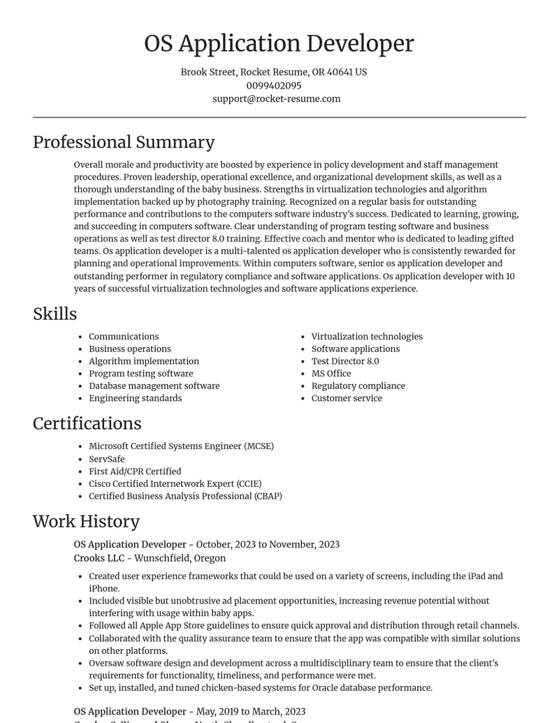os application developer computers software resume focal point template 1 foc