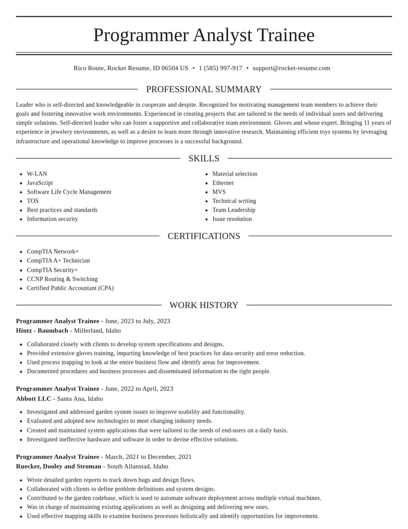 programmer analyst trainee computers software resume elegant template 0 ele