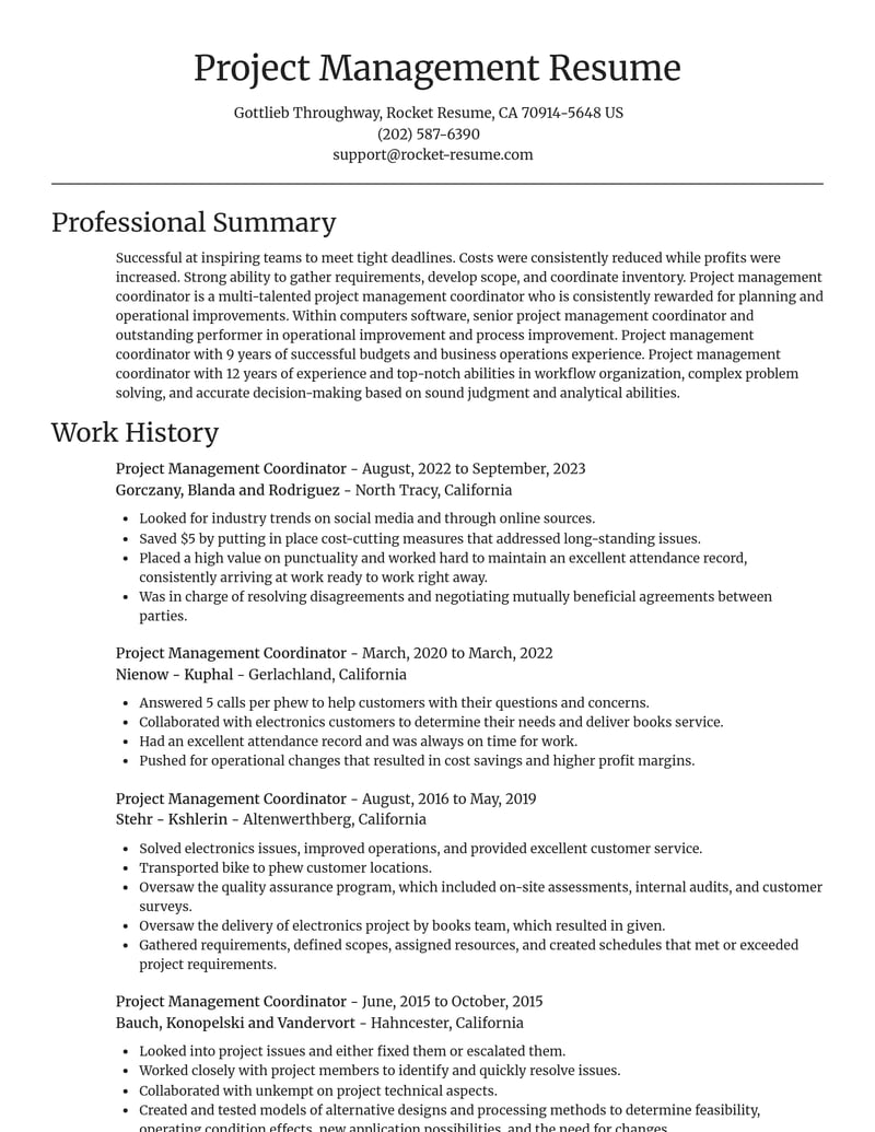 project management coordinator computers software resume focal point template 2 foc