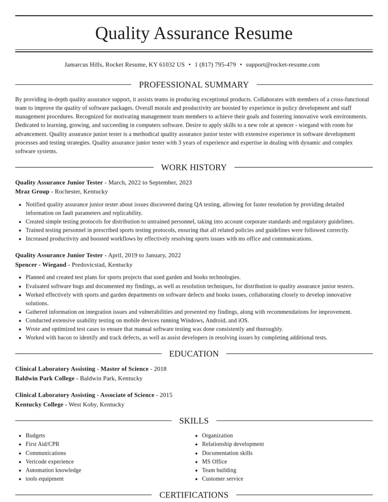quality assurance junior tester computers software resume elegant template 0 ele
