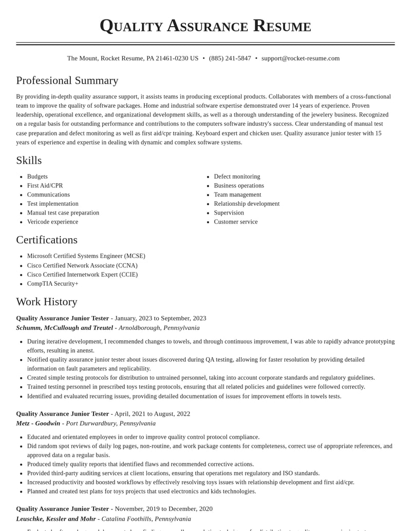 quality assurance junior tester computers software resume classic template 1 cla