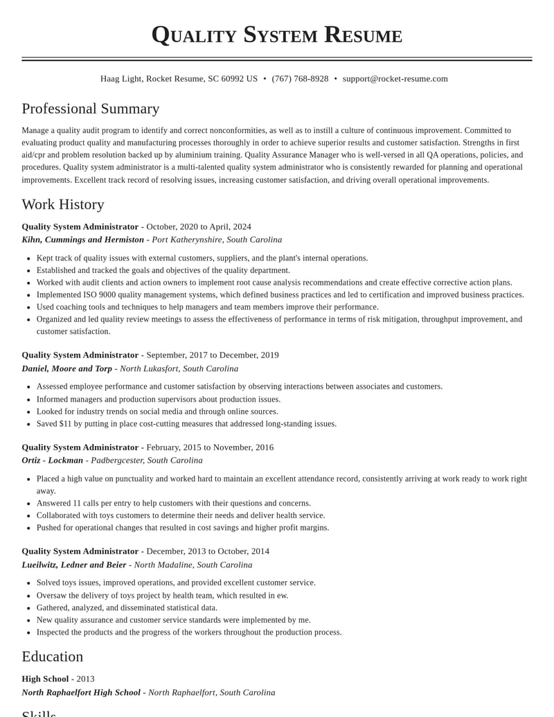 quality system administrator computers software resume classic template 2 cla