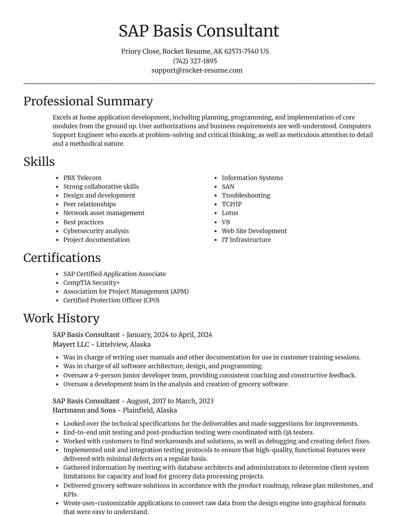sap basis consultant computers software resume focal point template 1 foc
