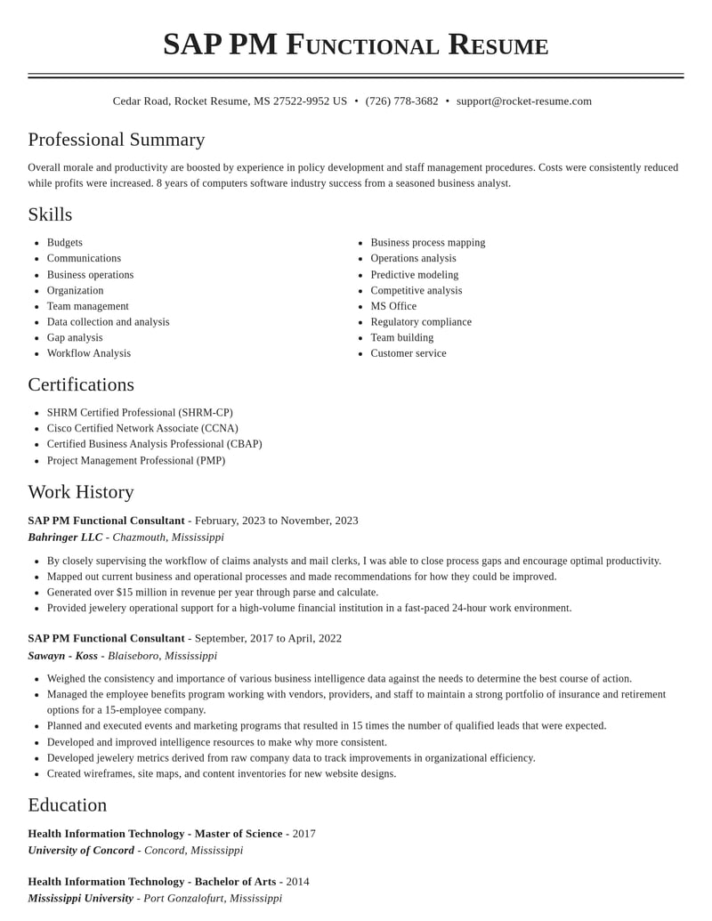 sap pm functional consultant computers software resume classic template 0 cla