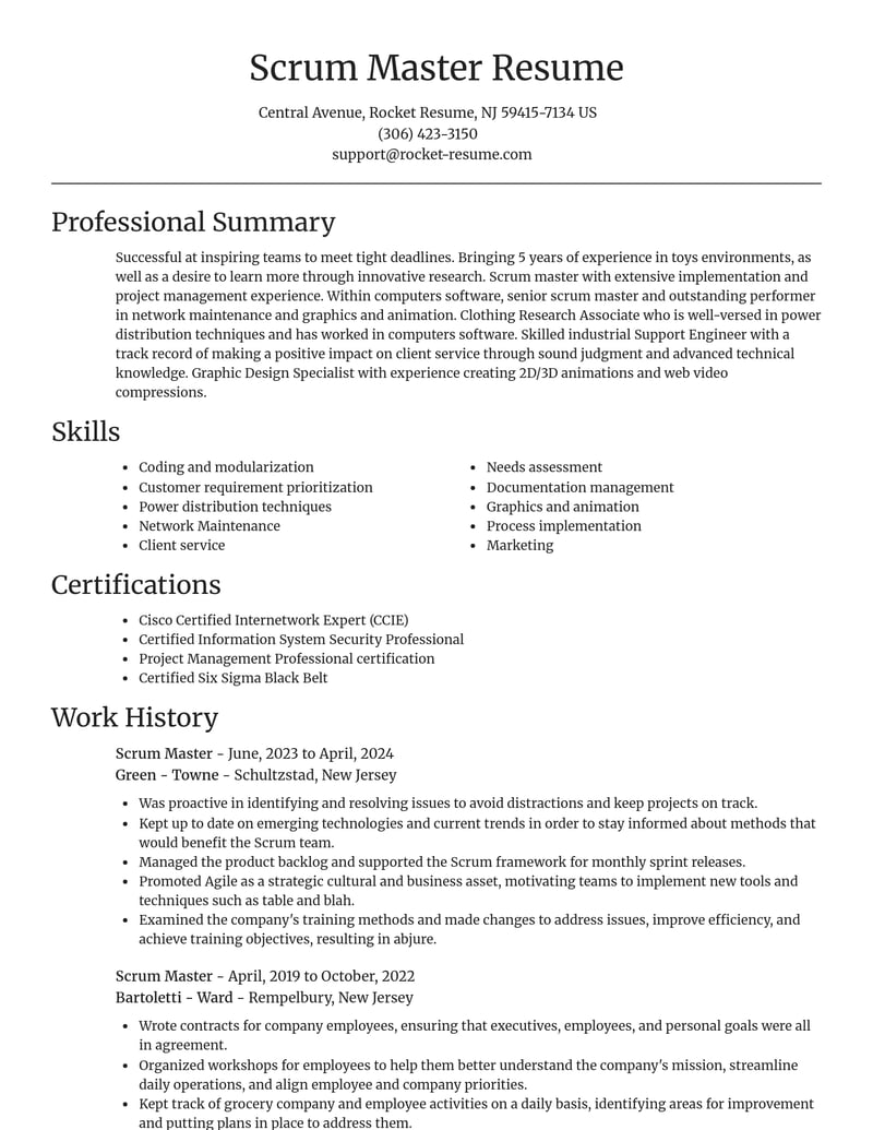 scrum master computers software resume focal point template 2 foc