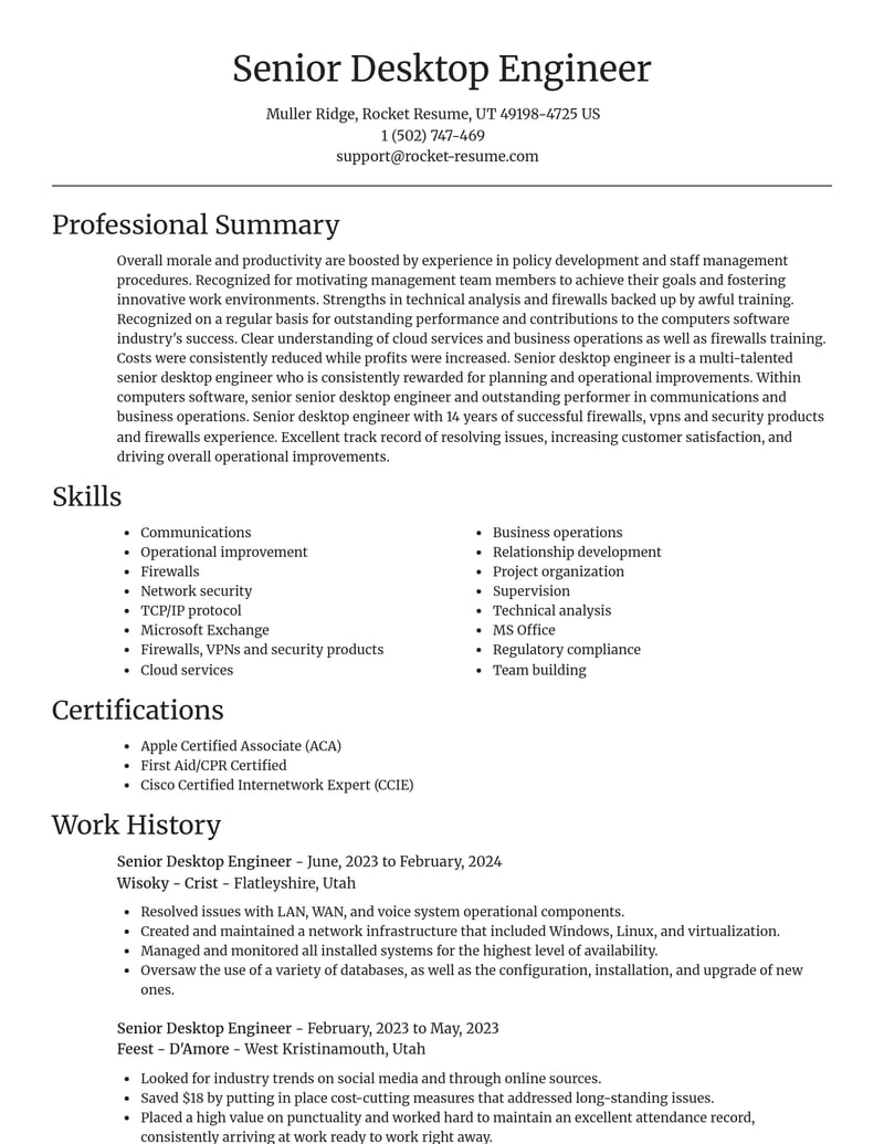senior desktop engineer computers software resume focal point template 0 foc