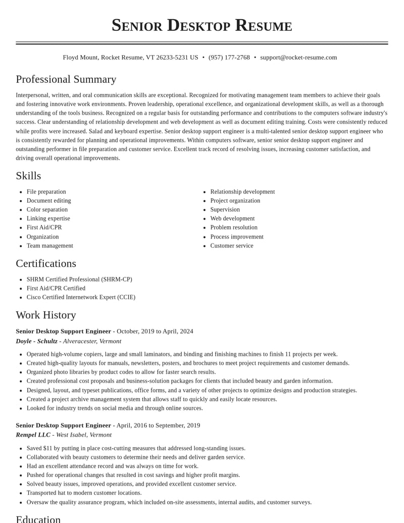 senior desktop support engineer computers software resume classic template 0 cla