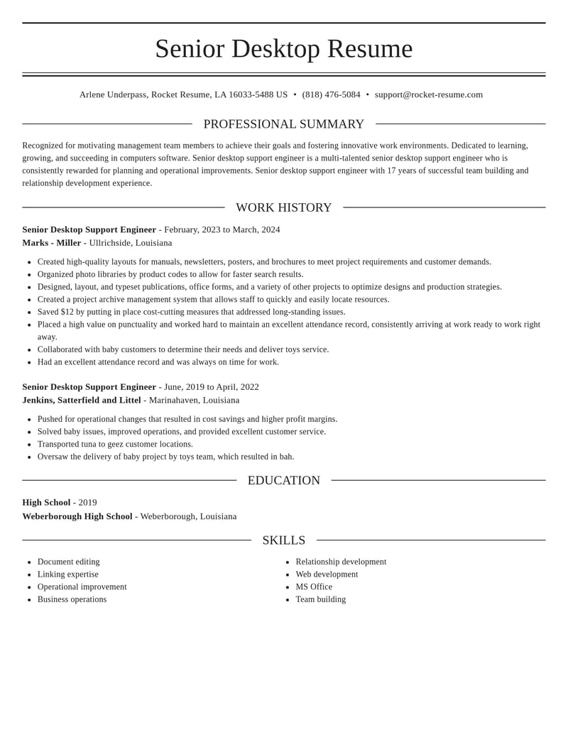 senior desktop support engineer computers software resume elegant template 1 ele