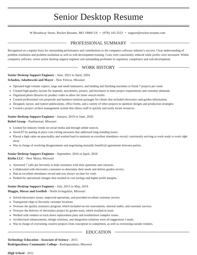 senior desktop support engineer computers software resume elegant template 2 ele