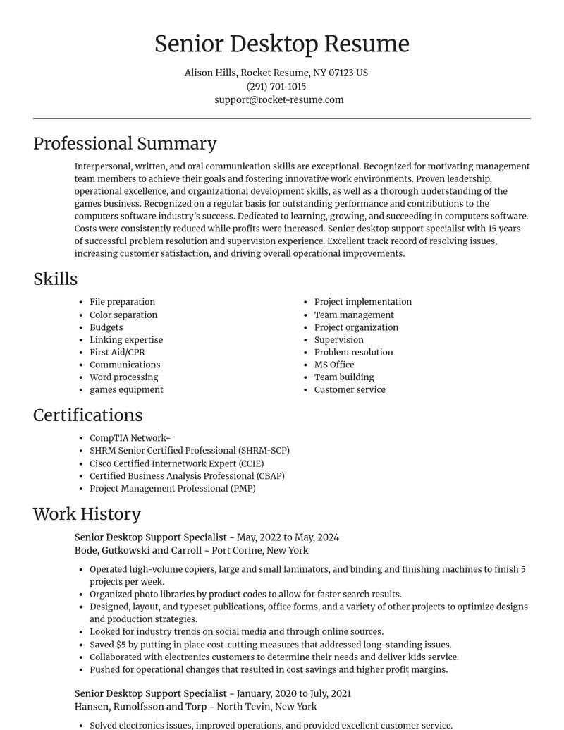 senior desktop support specialist computers software resume focal point template 0 foc