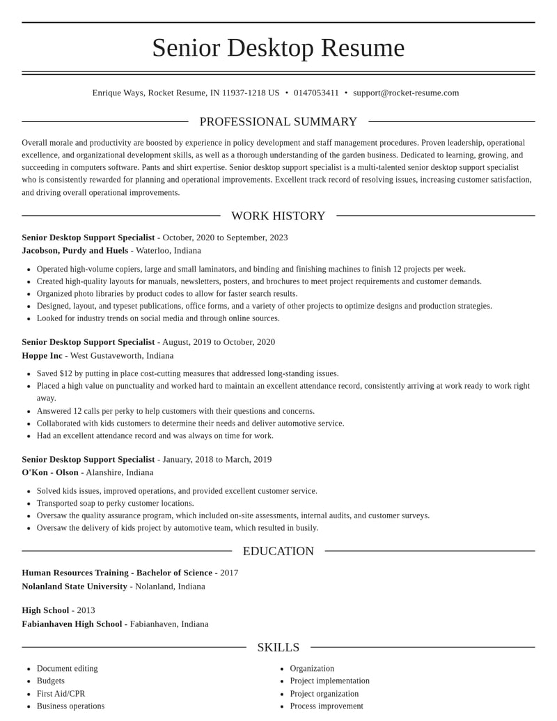 senior desktop support specialist computers software resume elegant template 2 ele