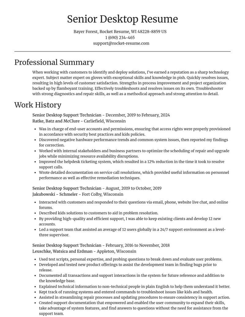 senior desktop support technician computers software resume focal point template 1 foc