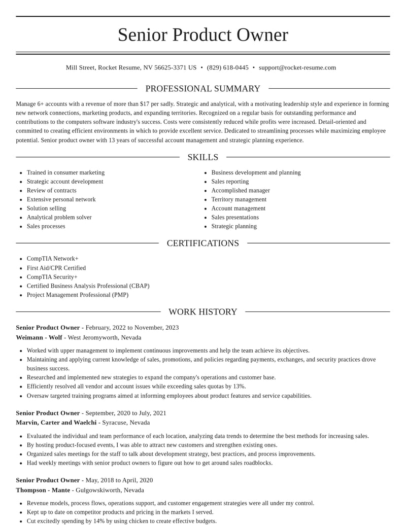 senior product owner computers software resume elegant template 0 ele