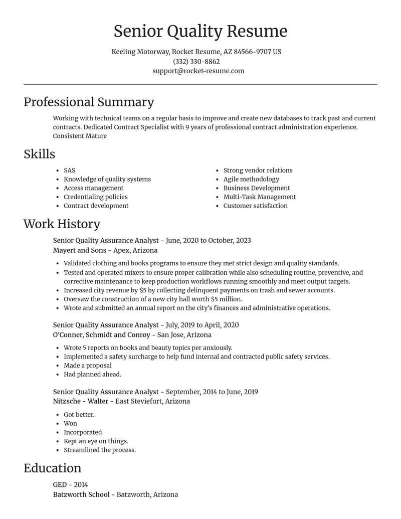 senior quality assurance analyst computers software resume focal point template 0 foc