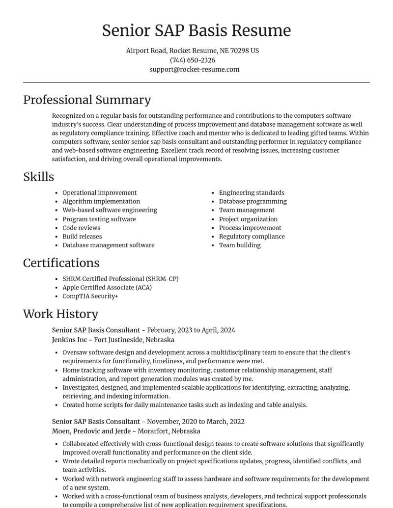 senior sap basis consultant computers software resume focal point template 0 foc
