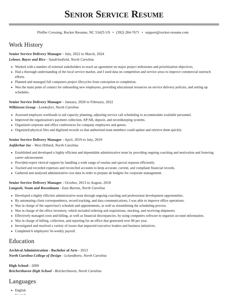 senior service delivery manager computers software resume classic template 2 cla