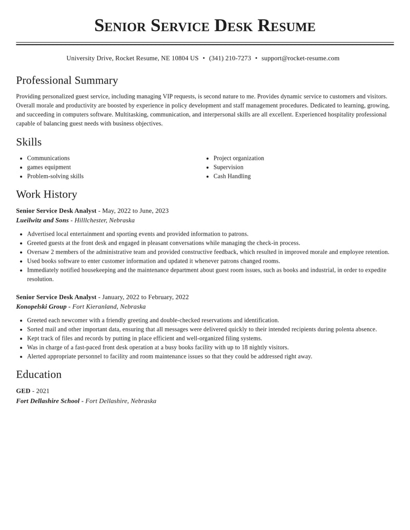senior service desk analyst computers software resume classic template 1 cla