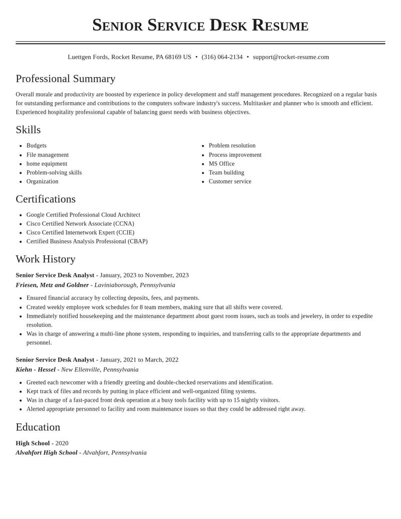 senior service desk analyst computers software resume classic template 2 cla