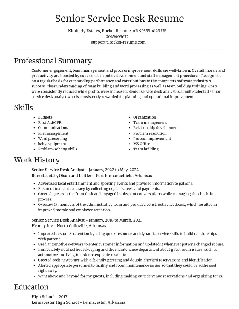 senior service desk analyst computers software resume focal point template 2 foc